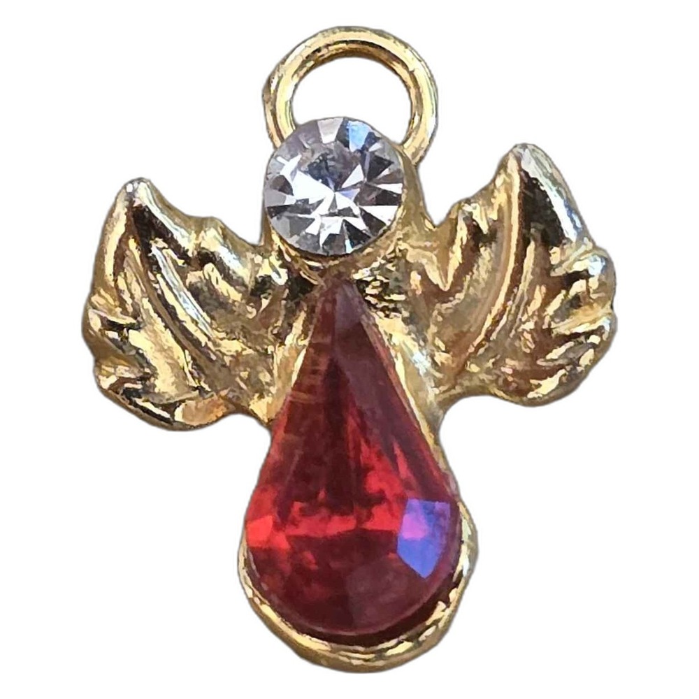 Gold Tone Red Teardrop Rhinestone Angel Lapel Vest Hat Pin J29